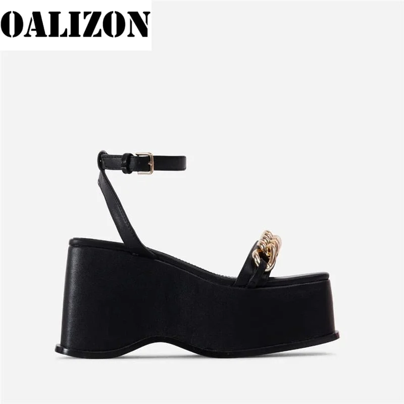 Gladiator Women New Summer Chains Design Open Toe Platform High Wedge Chunky Heels Sandals Shoes Woman Lady Buckle Sandals Shoes