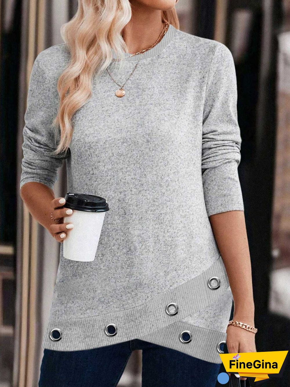 Grey Plain Long Sleeve Top