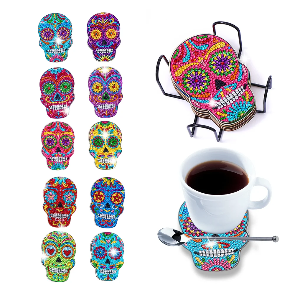 10pcs Skull DIY Anti Slip Coasters Stackable Creative for Tabletop Protection