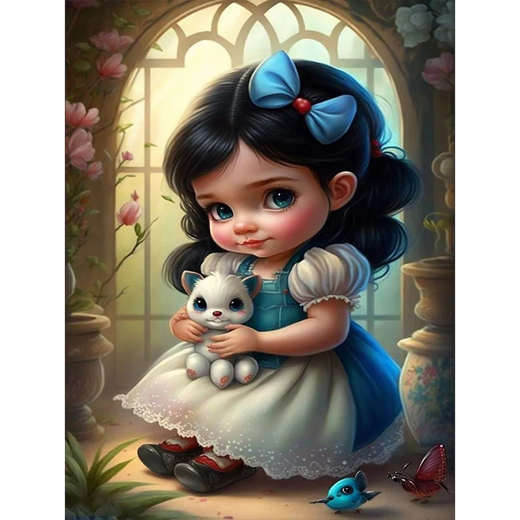 Little Girl And Cute Pet 30*40CM(Canvas) Full Round Drill Diamond Painting gbfke