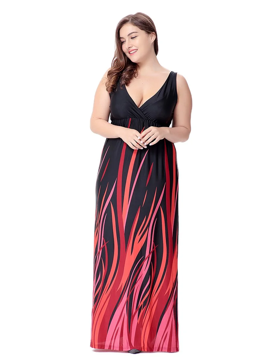 Plus Size Tank Dress Comfy V Neck Sleeveless Maxi Long Dress