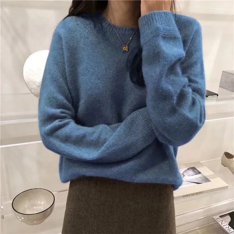 Churchf Churchf New 2023 Autumn And Winter Pure Color Shows Thin Knit Bottom Shirt Soft Wind Soft Round Collar Jacket Versatile Loose Sweater