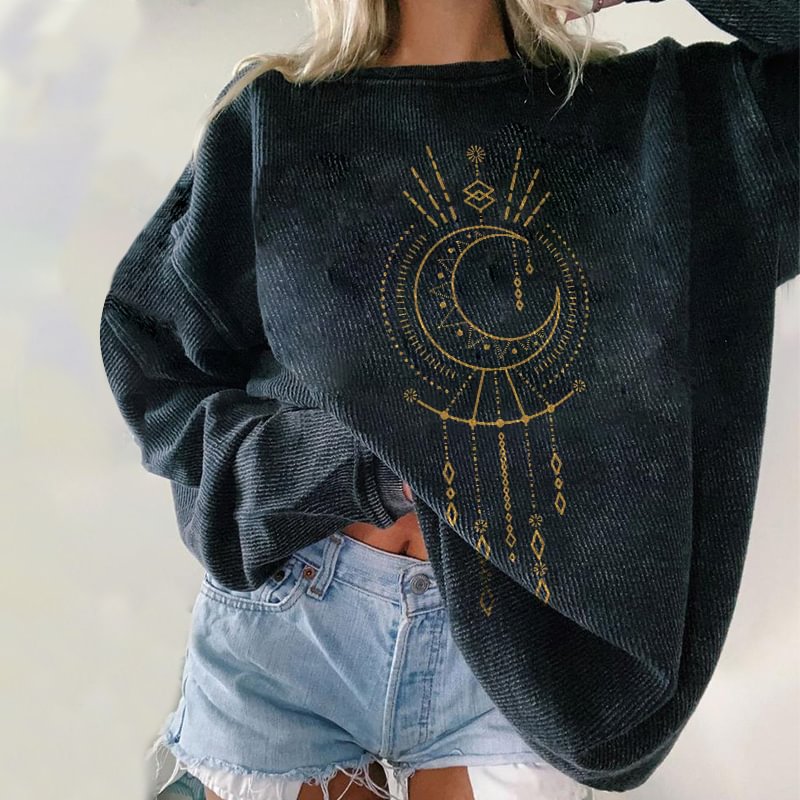 Vintage mandala moon print ladies sweatshirt designer