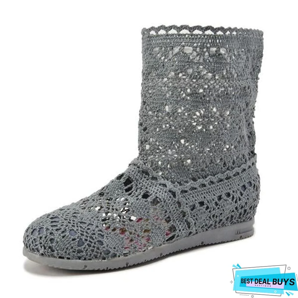 Women Cut-Outs Fashion Shoes Knitted short lace Boot ankle botas Boots