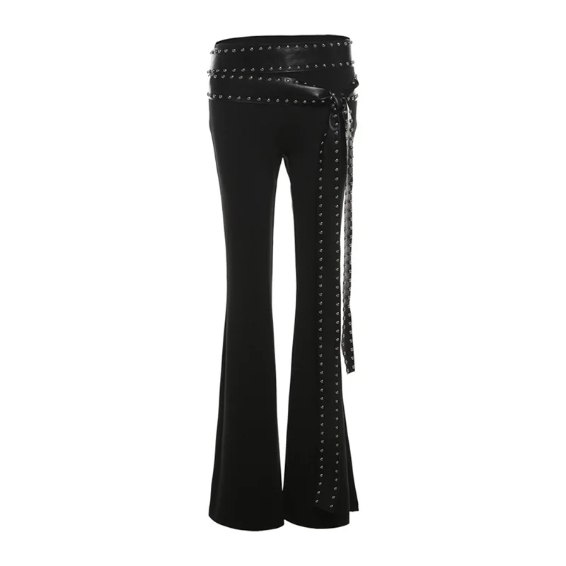 Brownm 2024 Summer New Women's Fashion Trend Design Feeling Rivet Micro-Sleeker Casual Pants