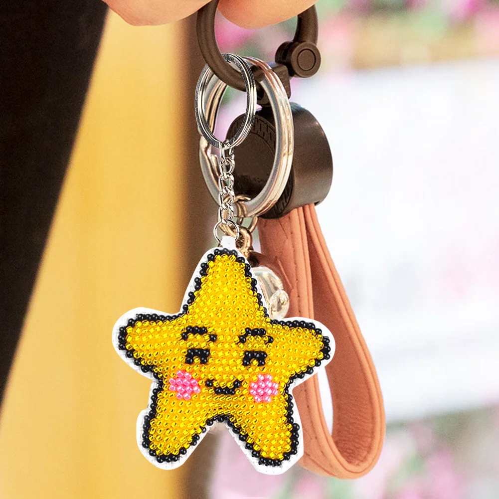 Stamped Beads Cross Stitch Keychain-Five-Pointed Star