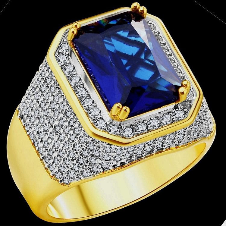 Green Black Big Rhinestone Hip Hop Rings for Men