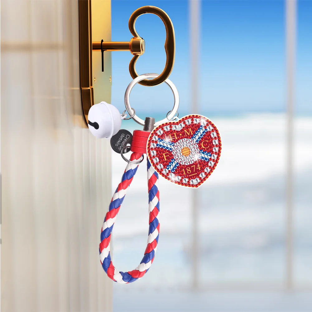 【Upgrade】DIY Heart of Midlothian F.C. Logo Double Sided Rhinestone Painting Keychain Pendant for Adult