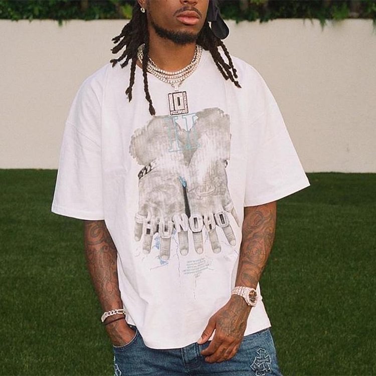 Fingers printed white T-shirt