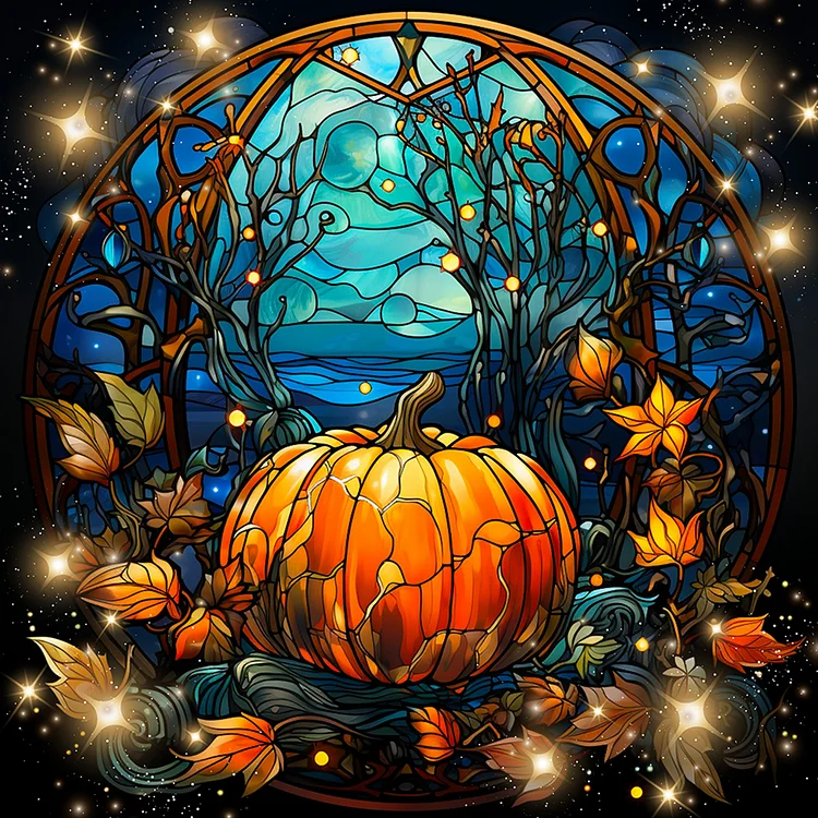 Halloween Funny Pumpkin Glass Painting 30*30CM(Canvas) Full Round Drill Diamond Painting gbfke