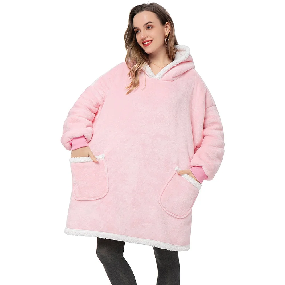 Winter Oversized Hoodies Sweatshirt Women Men Pullover Giant TV Blanket Hoodie Super Long Flannel Blanket with Sleeves Sudaderas