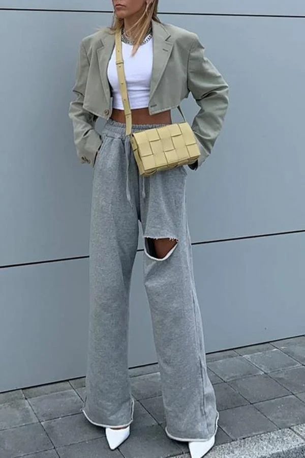 Womens Loose Hole Special Personality Drape Sweatpants-Allyzone-Allyzone