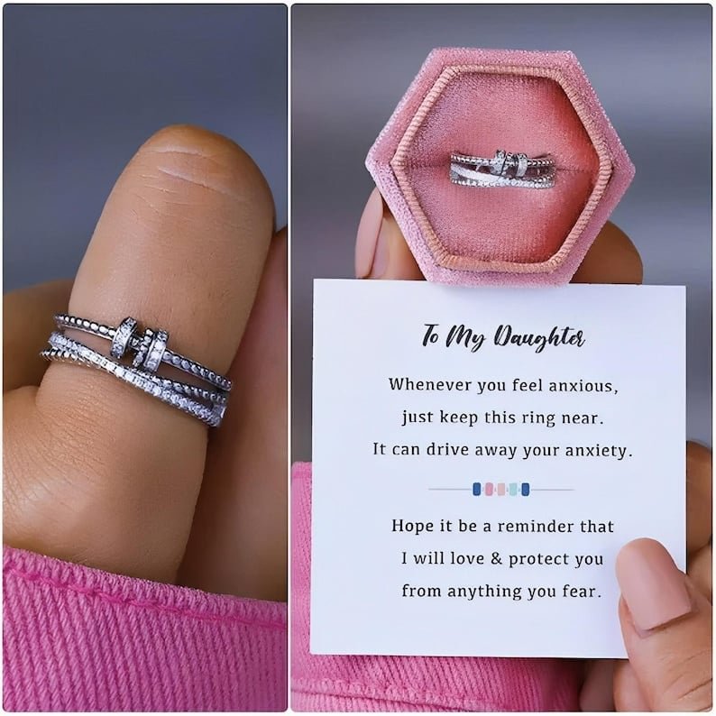 To My Daughter Fidget Ring, Sterling Silver Ring, Adjustable Ring