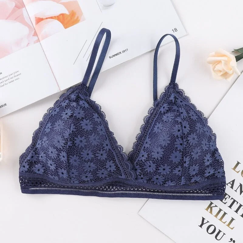 Women's Lace Bra Beauty Without Underwire Wrap Back Comfortable Chest Daisy Bra Stretch Triangle Coaster Underwear