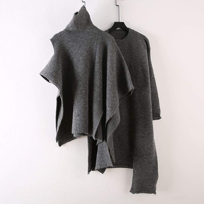 Rotimia Irregular Special Design Turtleneck Cloak Two Pieces Dress