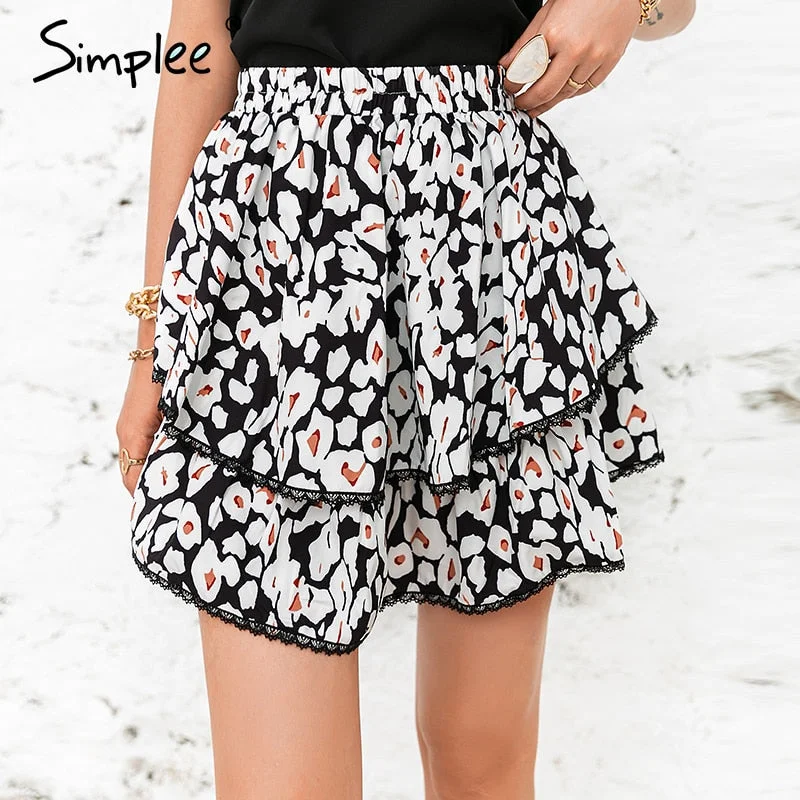 Simplee Pink Cotton High Waist Mini Skirt Casual Ruffled A-line Women Short Skirt Solid Summer Cotton Rmbroidered Female Skirt
