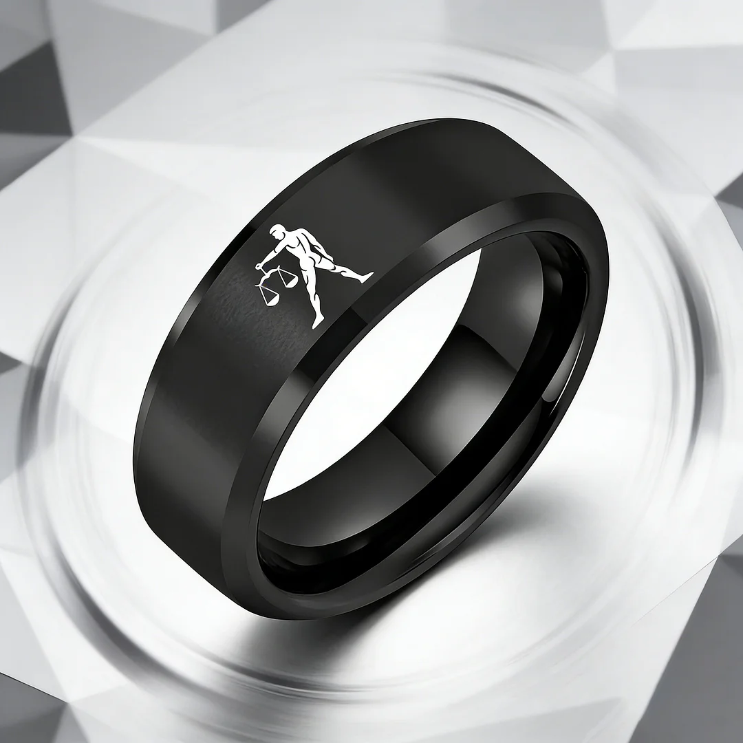 Black Libra Tungsten Carbide Rings Beveled Edges Black Laser Etched Couple Wedding Bands for Men and Women 4MM 6MM 8MM Width