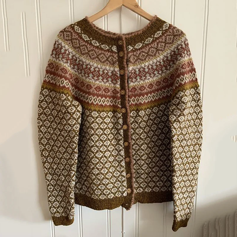 Vintage Icelandic Het Allernieuwste Boek Van Knit Jacquard Warmth Cardigan Unisex
