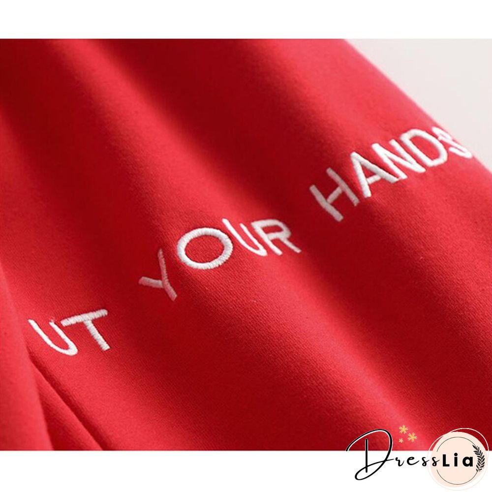 Women Fashion Corduroy Hoodies Female Solid Color Embroidery Hooded Tops Tracksuit
