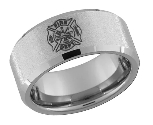 6MM 8MM Women's Or Men's Fire Dept. Logo Firefighter / Fireman / Tungsten Carbide Wedding Bands Silver with Laser Etched Logo