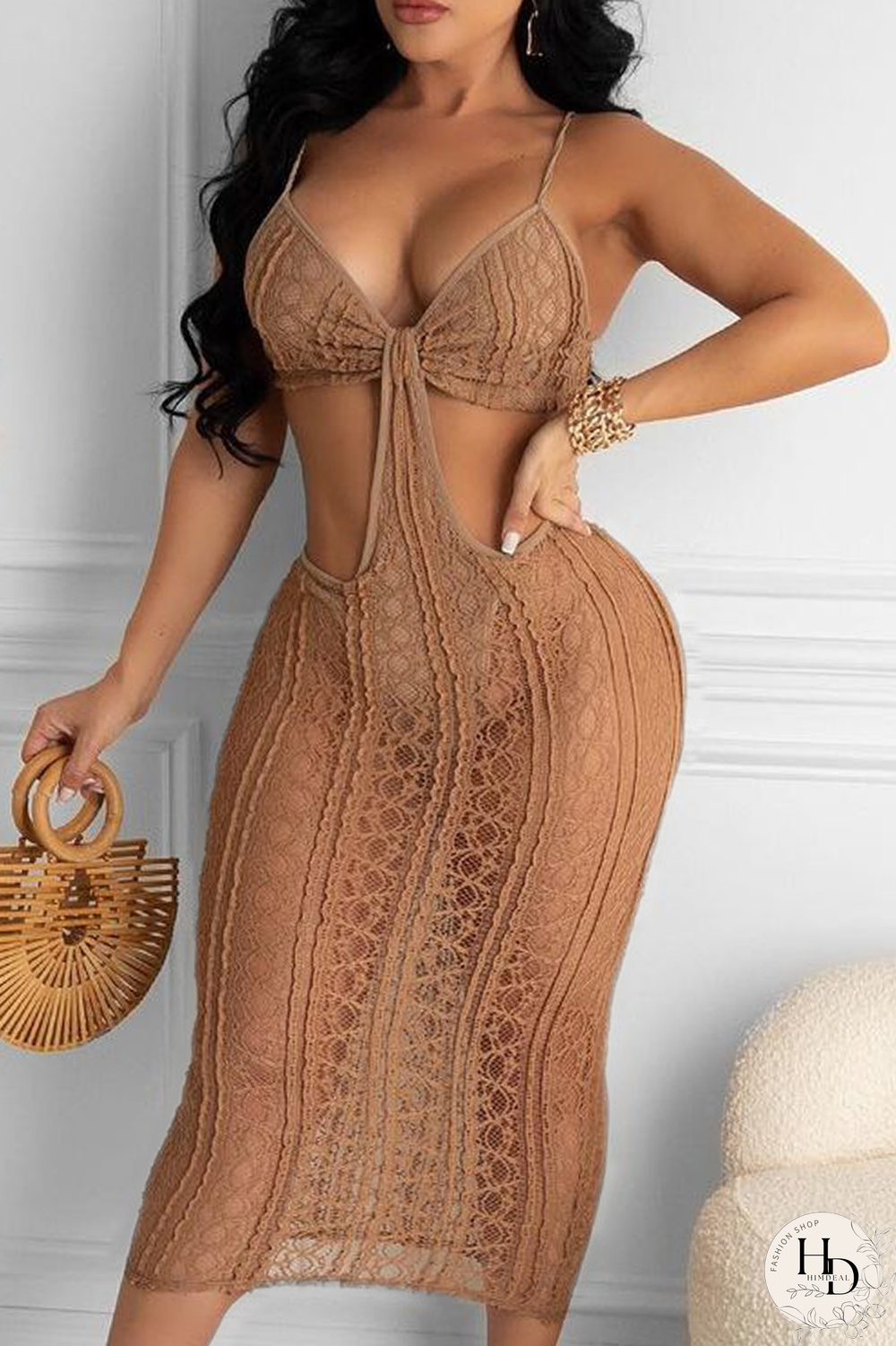 White Sexy Solid Hollowed Out Spaghetti Strap Pencil Skirt Dresses