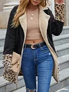 Fashion Loose Lambskin Split-Joint Leopard Lapel Collar Cardigan Woolen Coat