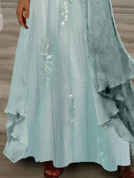 Women's Long Sleeve V-neck Floral Printed Two Pieces Maxi Dress