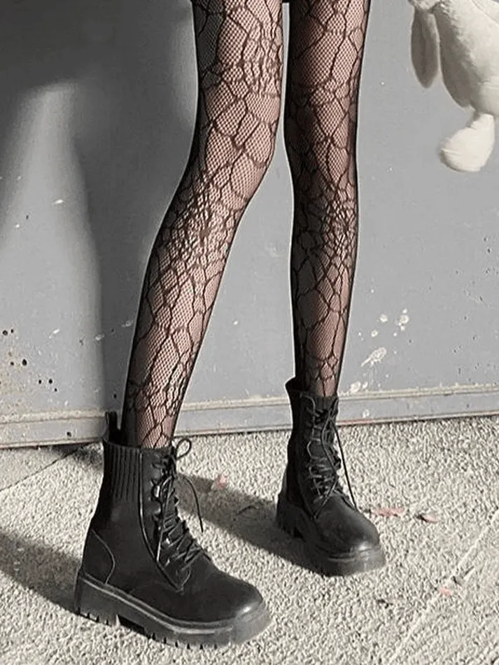 Brownm Mesh Spider Web Tights
