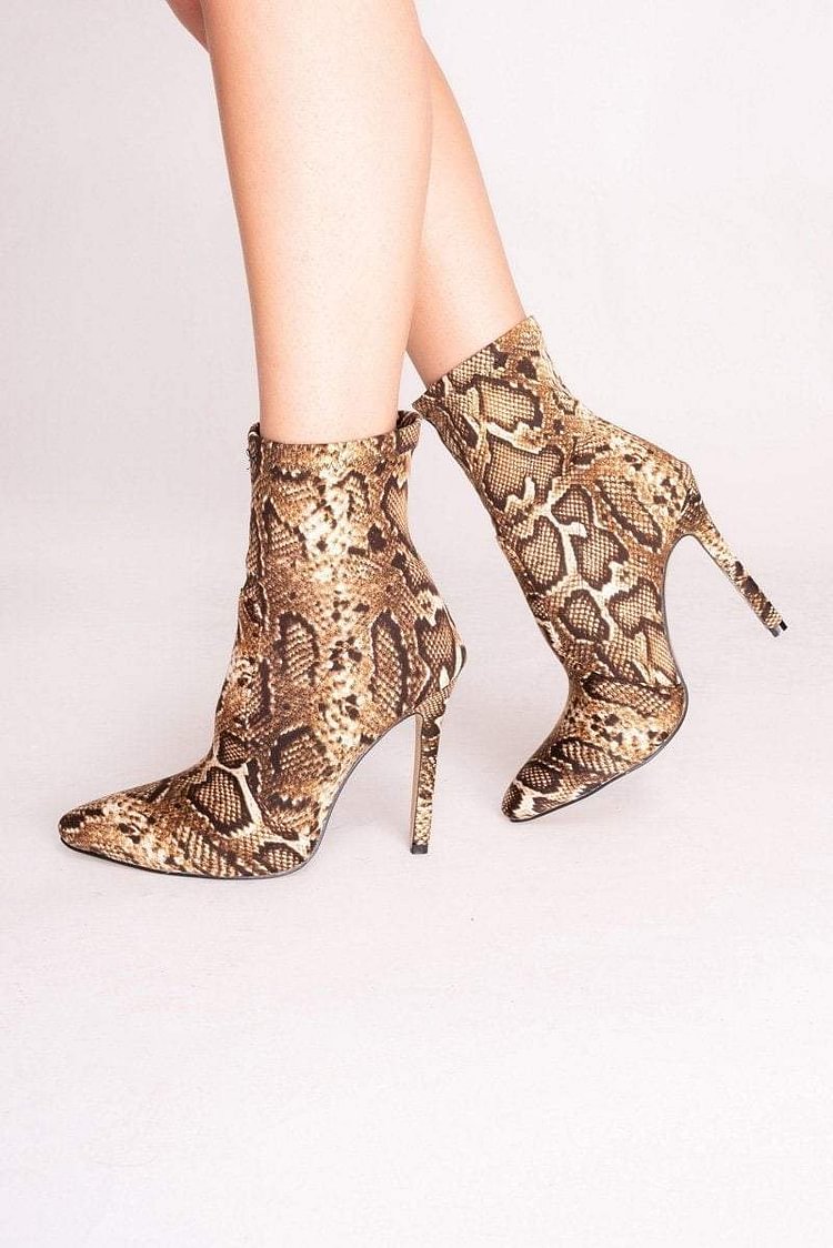 Piper Brown Snake Print Ankle Boots Katch Me