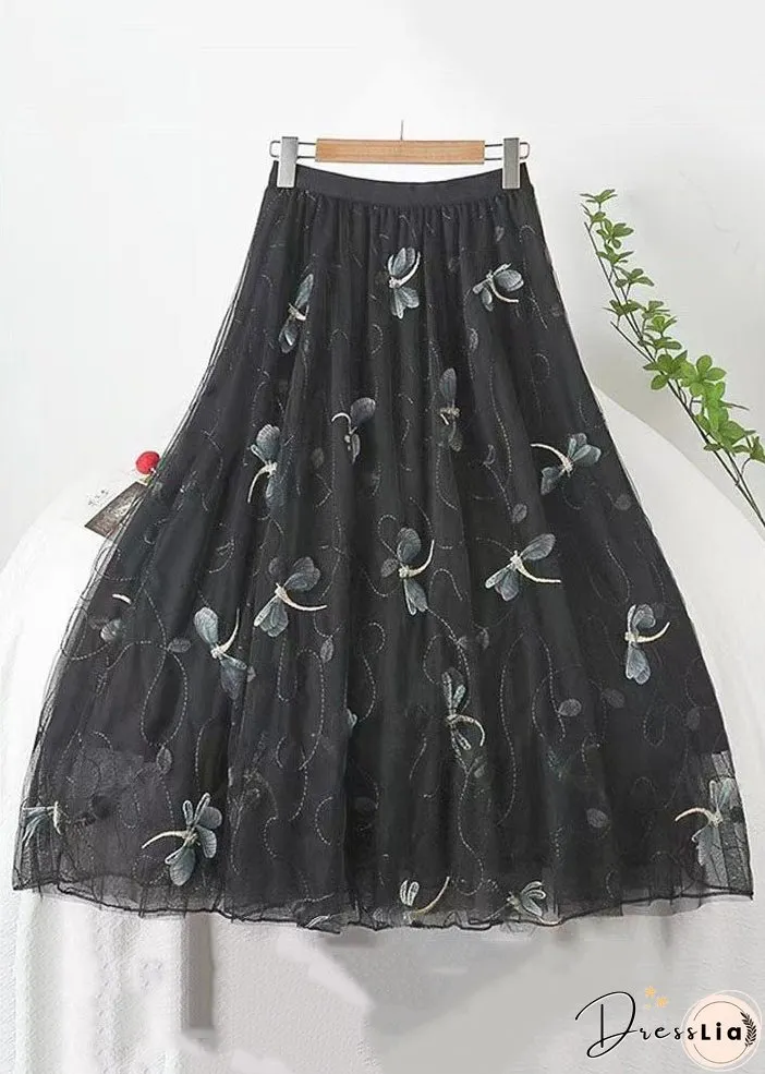Italian Grey Embroidered High Waist Tulle Skirts Spring