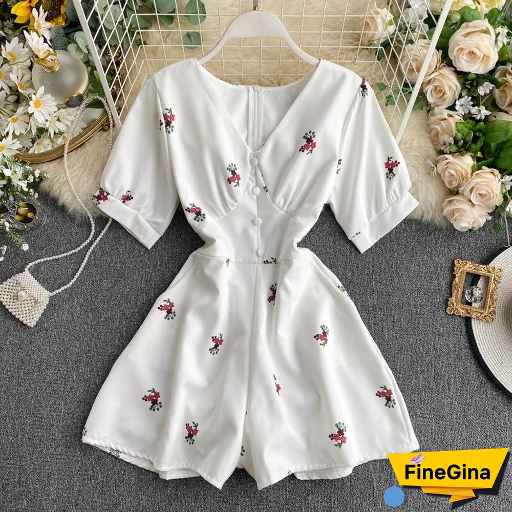 Casual V-Collar High Waist Rompers P10651