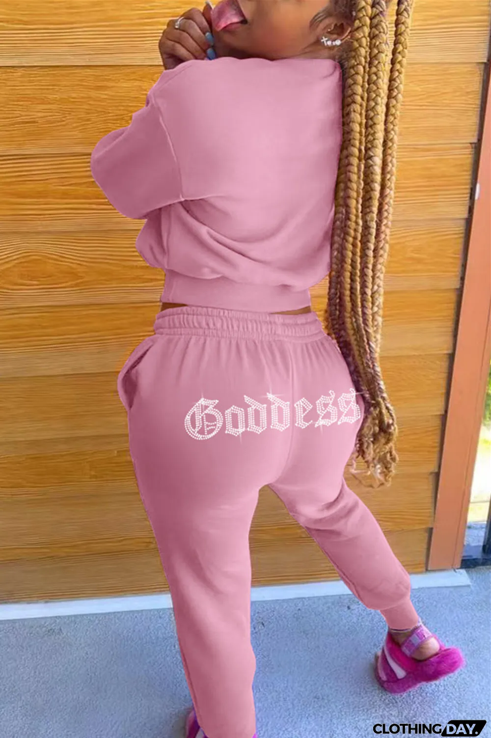 Black Fashion Casual Solid Hot Drill O Neck Long Sleeve Two Pieces