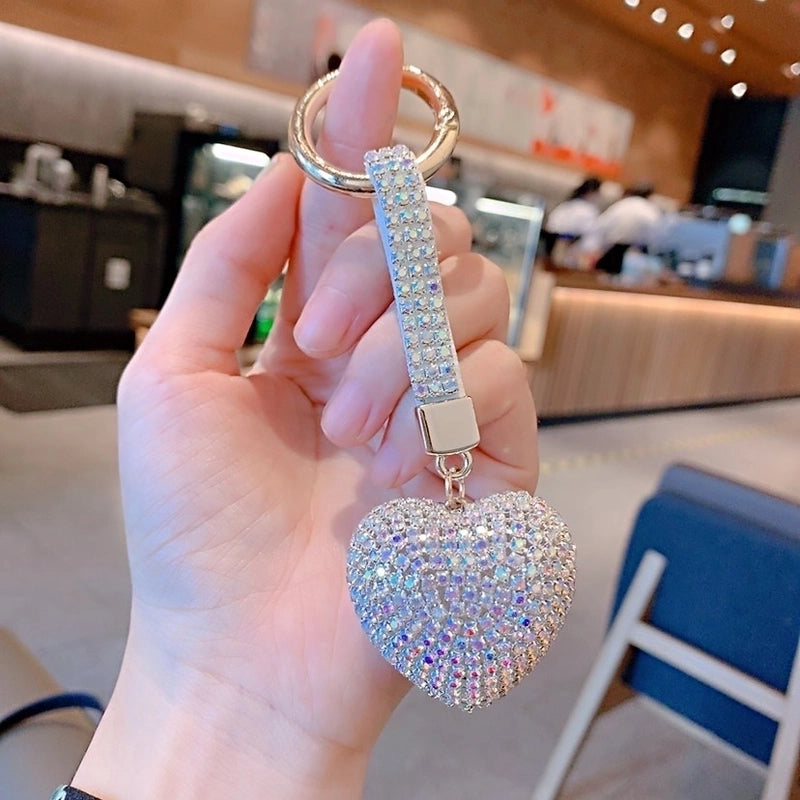 Fashion Heart Shape Arylic Metal Inlay Rhinestones Women’s Bag Pendant Keychain