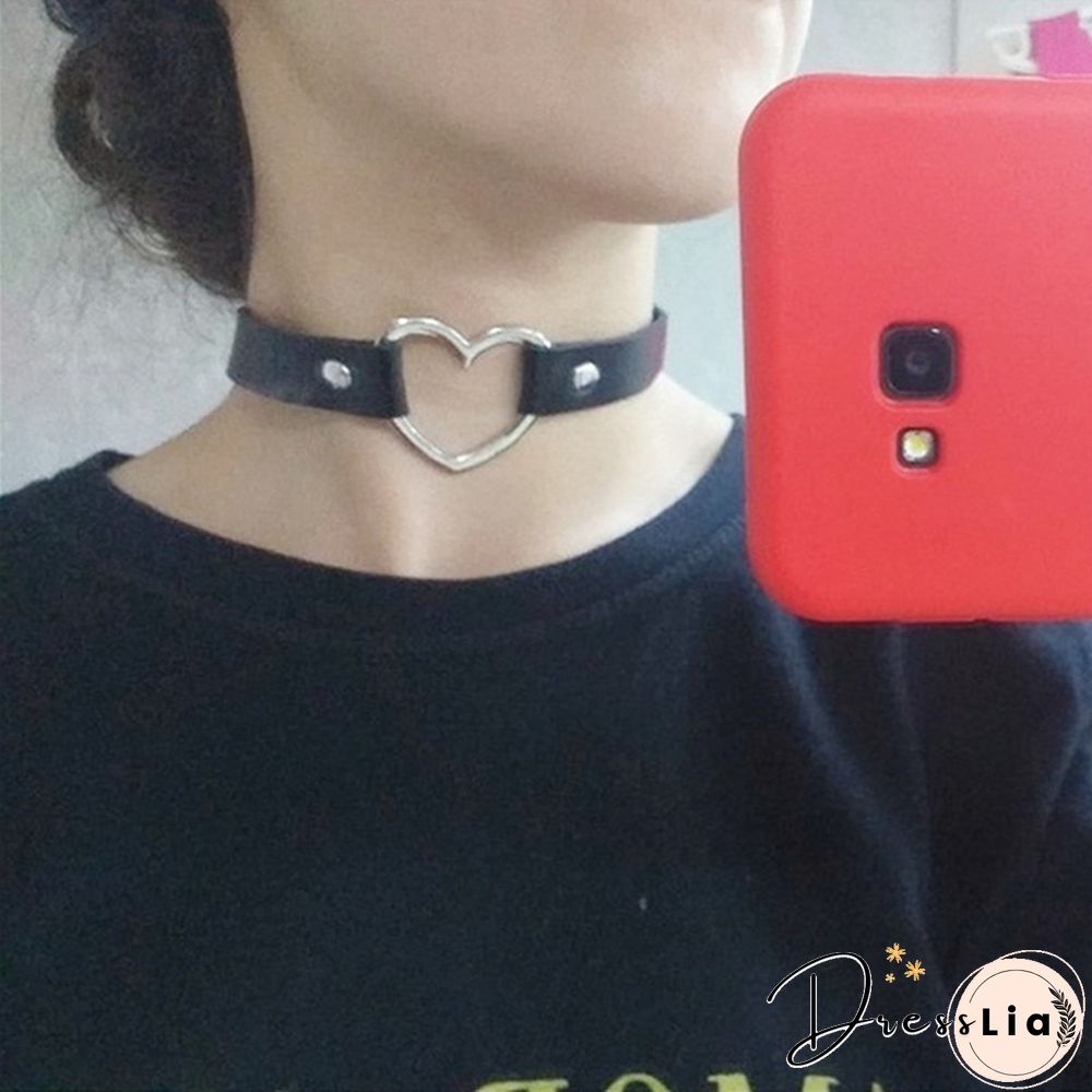 1 Pieces Handmade Heart Pendant Choker Laser Light Necklace Punk Leather Collar Chocker Necklace Torques