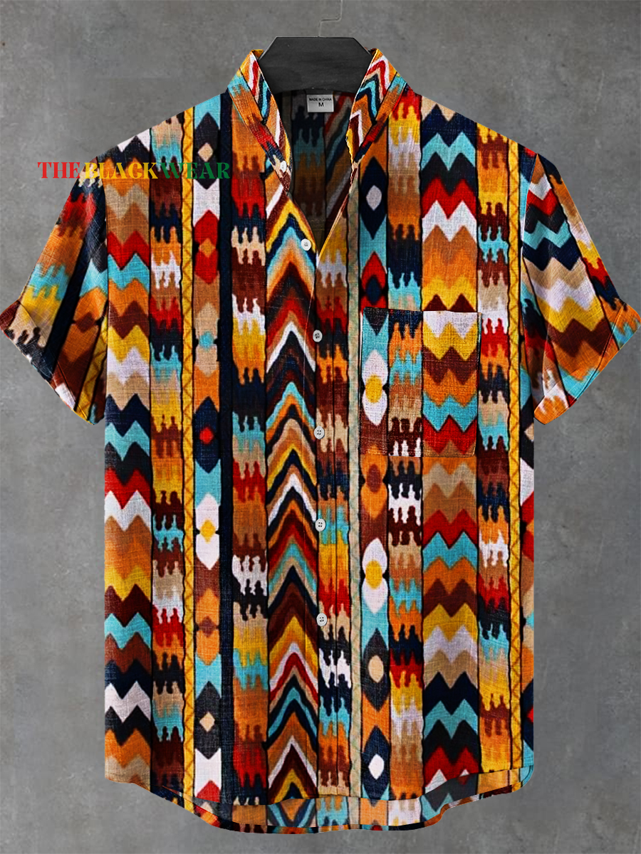 Africa Tribal Stripes Art Print Casual 100% Cotton Shirt