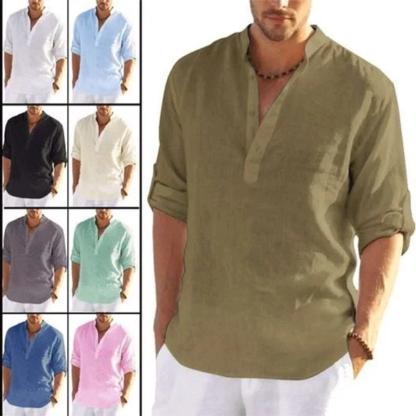 🔥Vendite calde🔥 - Camicia a maniche lunghe da uomo in cotone e lino