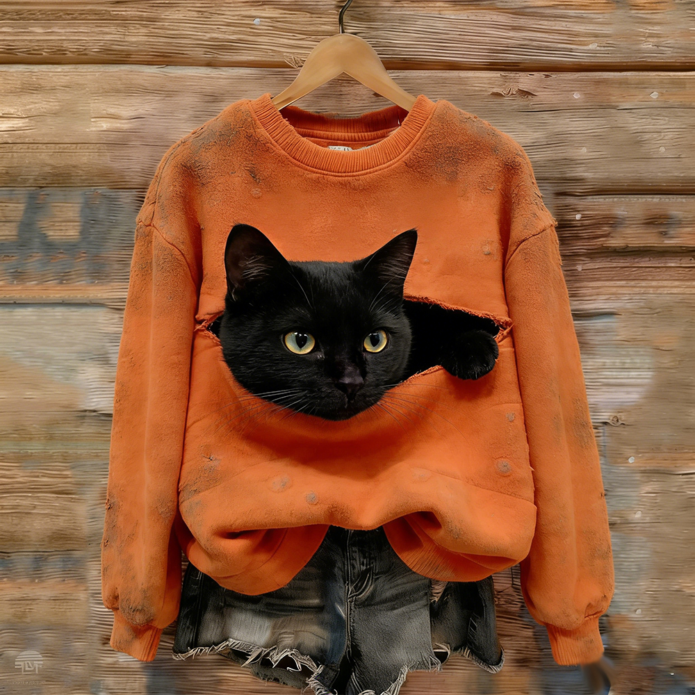 Cat With A Curious Look In A Flannel Crew Neck Sweatshirt wearshes