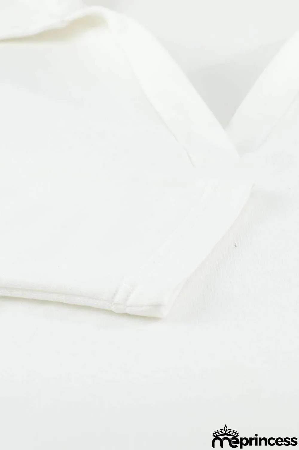 White Turn-down V Neck Long Sleeve Top