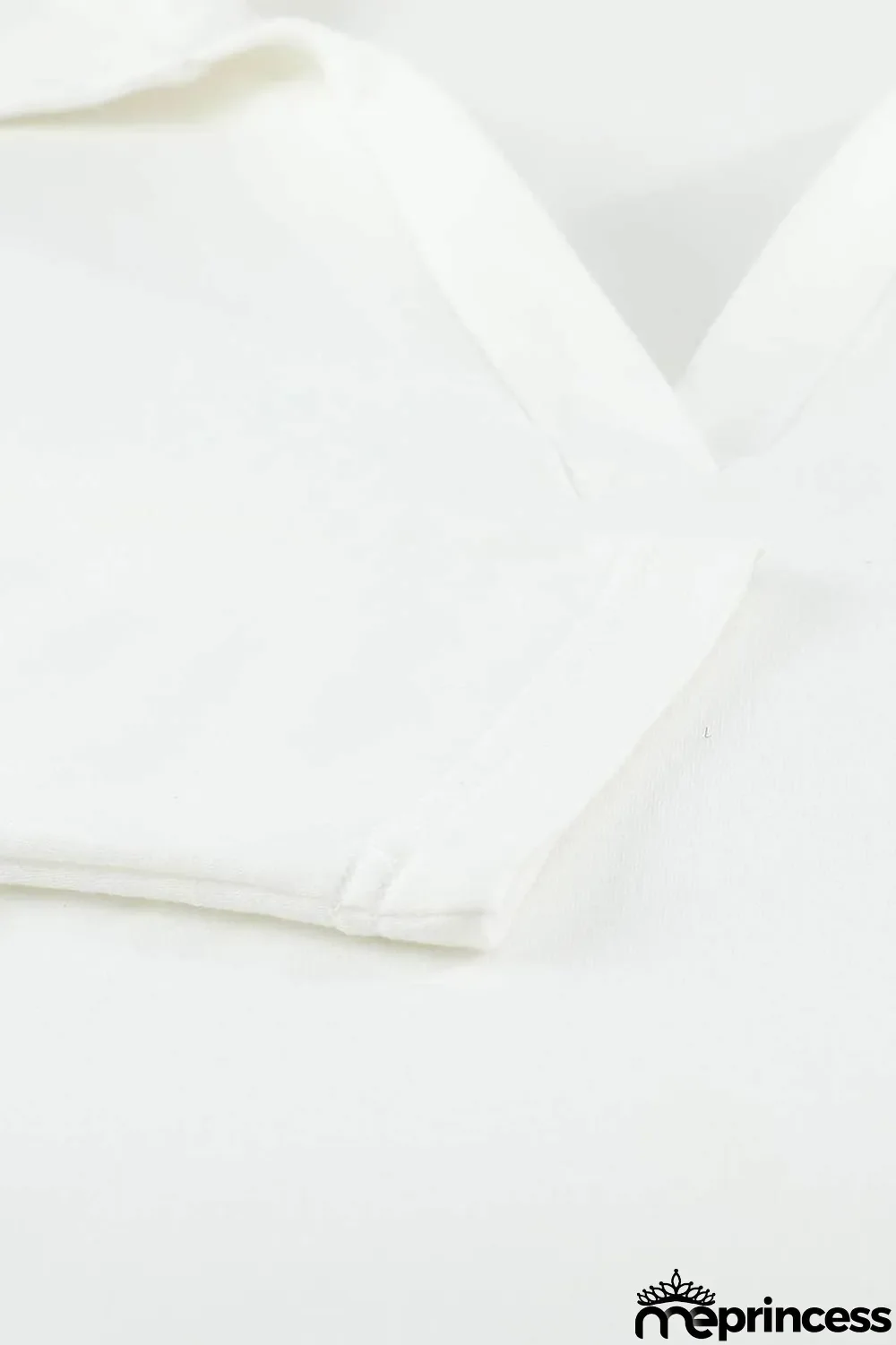 White Turn-down V Neck Long Sleeve Top