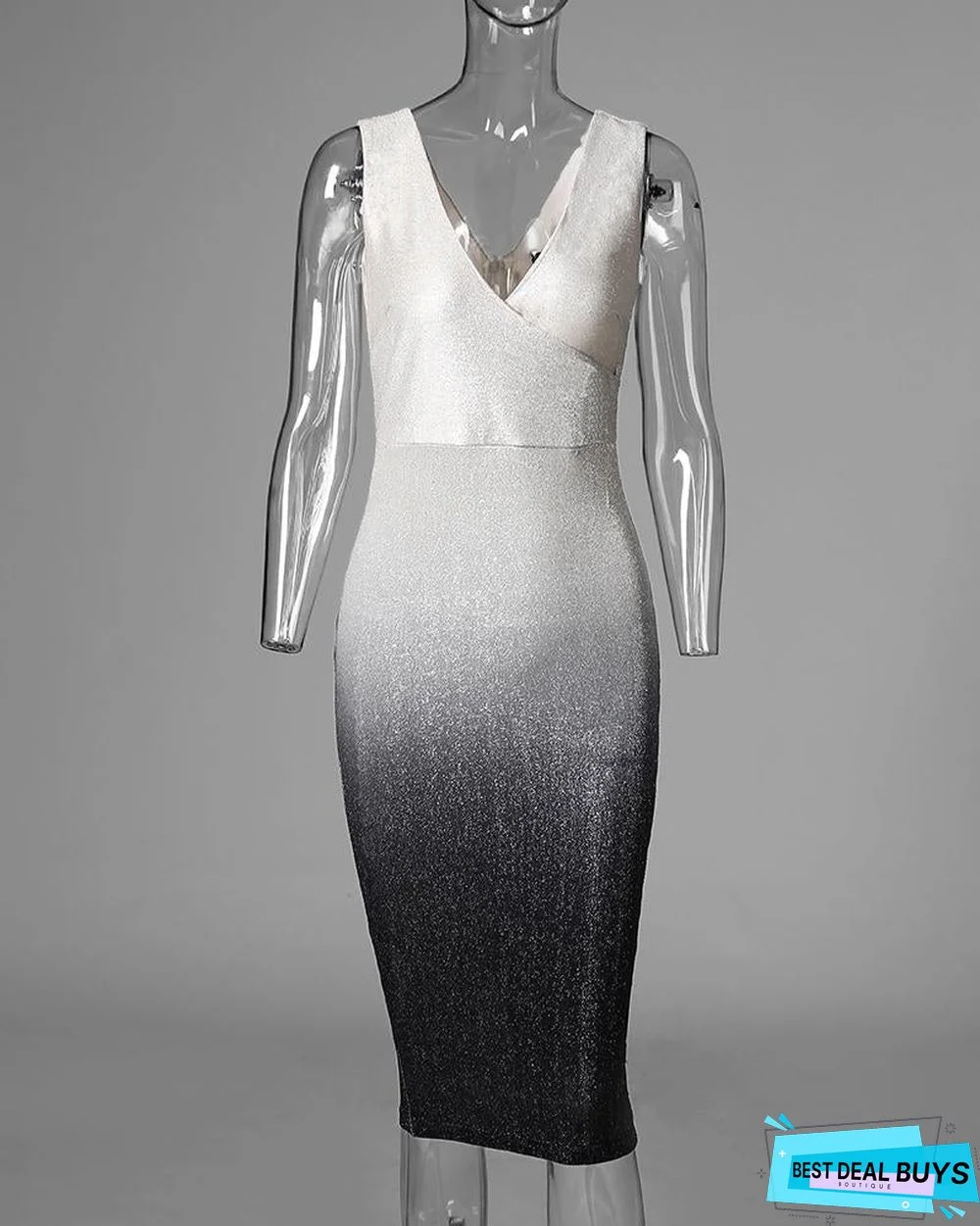 Glitter Plunge Gradient Color Bodycon Dress