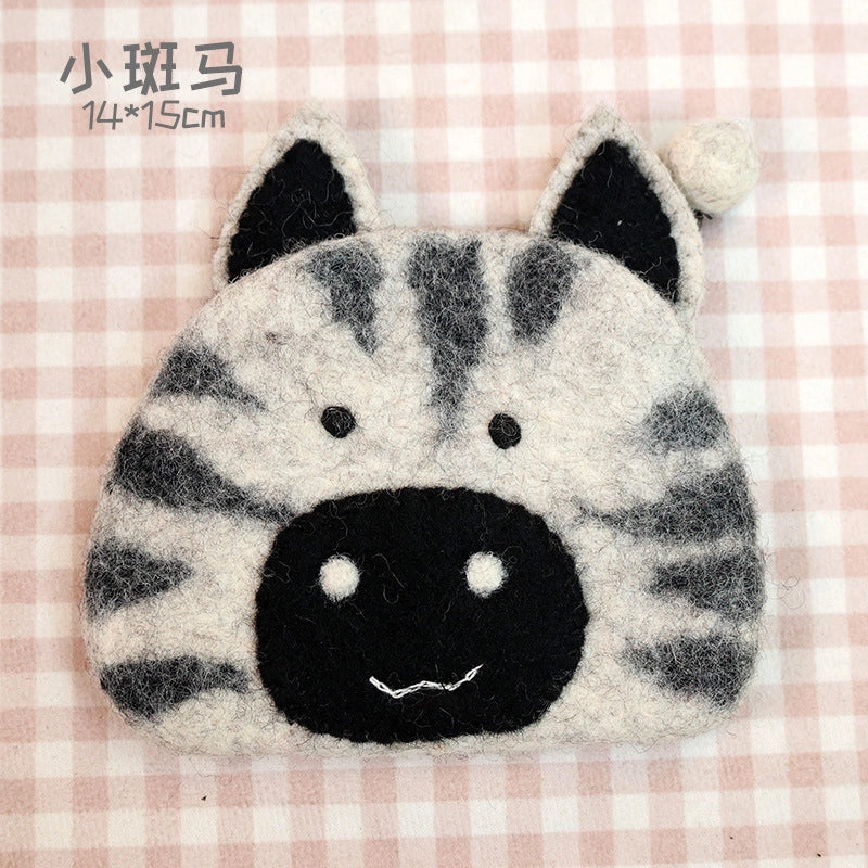 Unisex Animal Cartoon Wool Felt Zipper Coin Purses