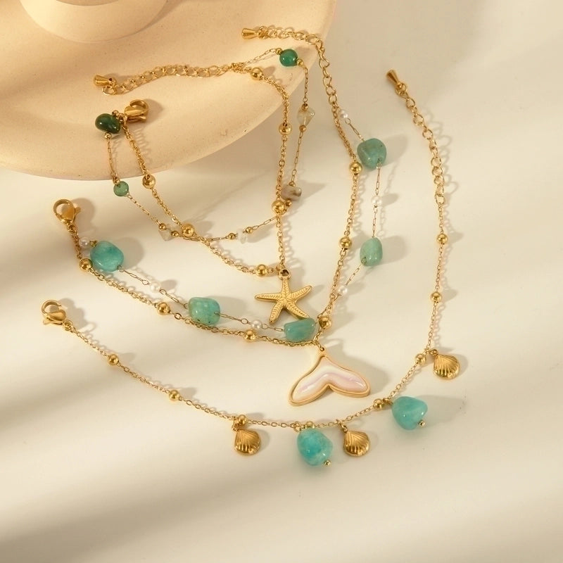 Beach Minimalist Commute Starfish Shell Fish Tail 304 Stainless Steel 18K Gold Plated Acrylic Natural Stone Bracelets In Bulk