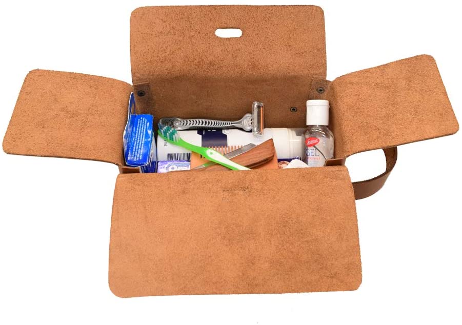 Thick Leather Riveted Toiletry Bag