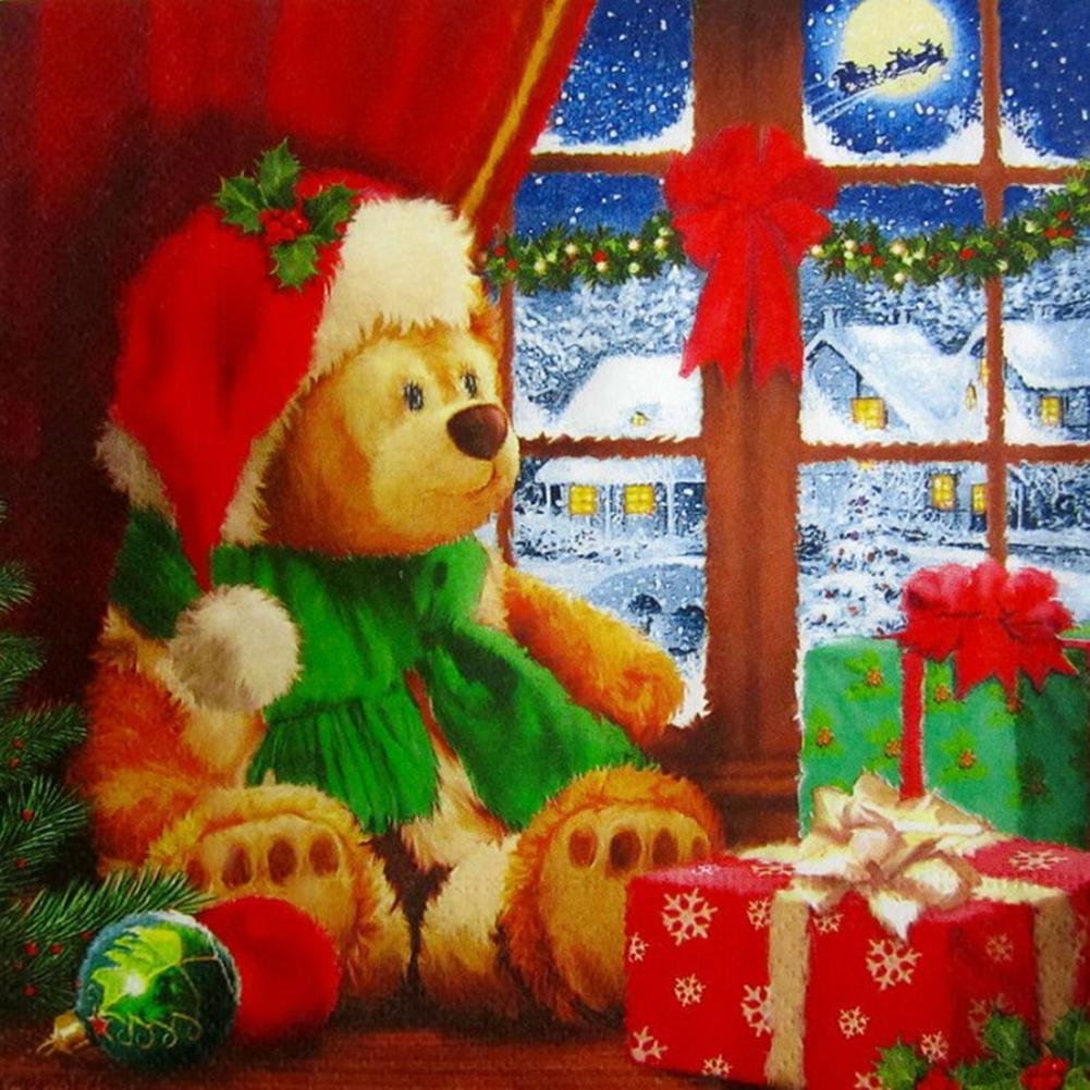 Full Round Diamond Painting - Window Christmas Bear(30*30cm)