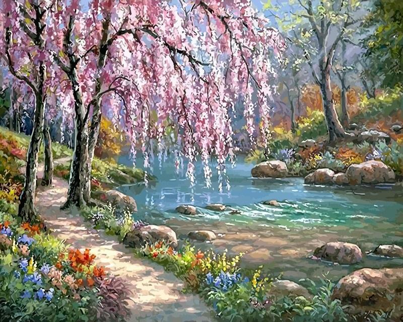 

Cherry Blossom Tree Near River – Paint By Numbers - 40*50CM, 501 Original