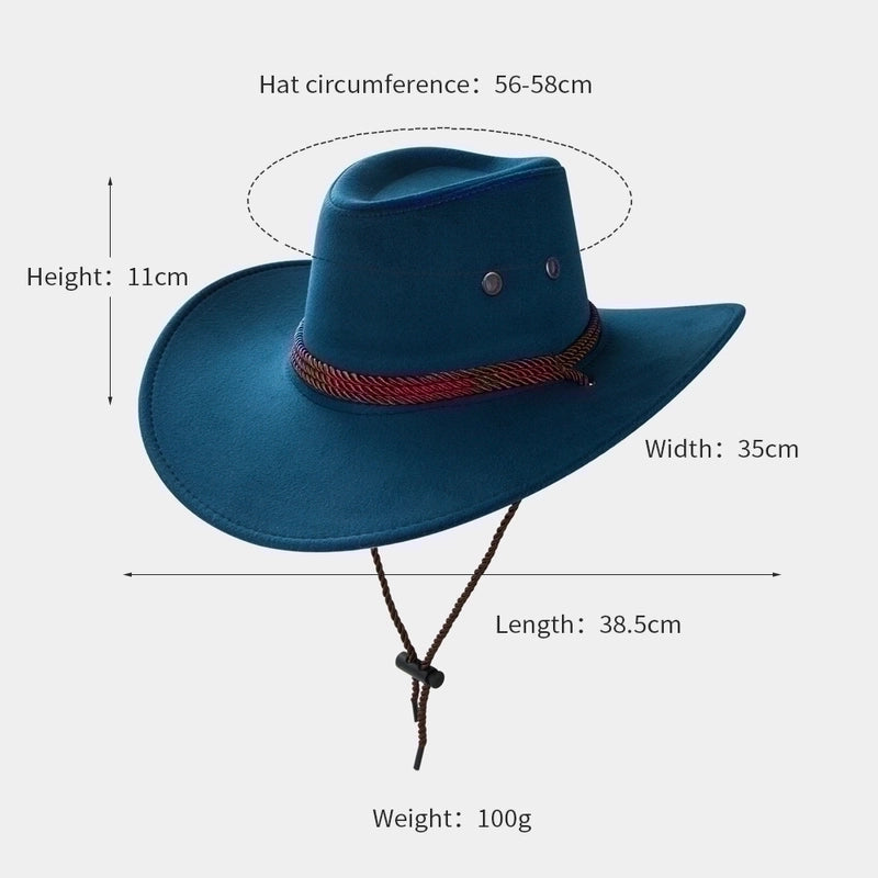 Cowboy Fedora Hat Big Brim Cowboy Hat Suede Outdoor Sun Hat Men’s Riding Hat