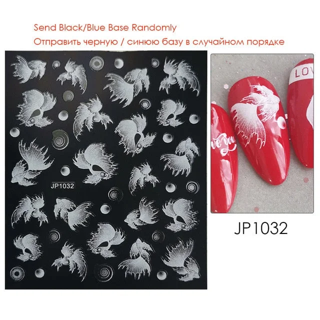 Nail Stickers Embossed 5D Gradually White Butterfly Moon Leaves Flower Designs Back Glue Nail Decals Tips For Beauty Salons-Nail Inspo