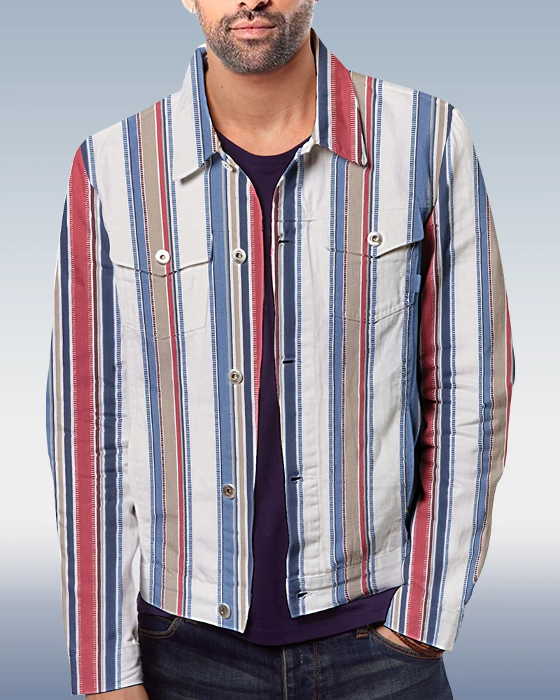Men's Casual Striped Pattern Jacket 036
