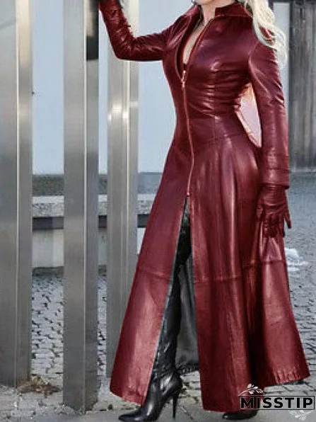 Halloween Women's Fashion Sexy Slim Fit Lace-Up Leather Jacket Coats