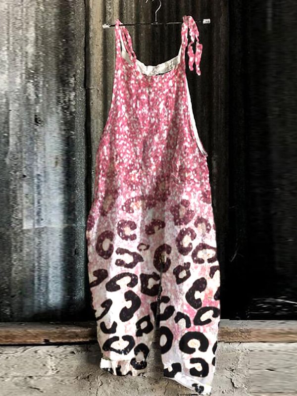 Ladies Pink Leopard Print Casual Jumpsuit